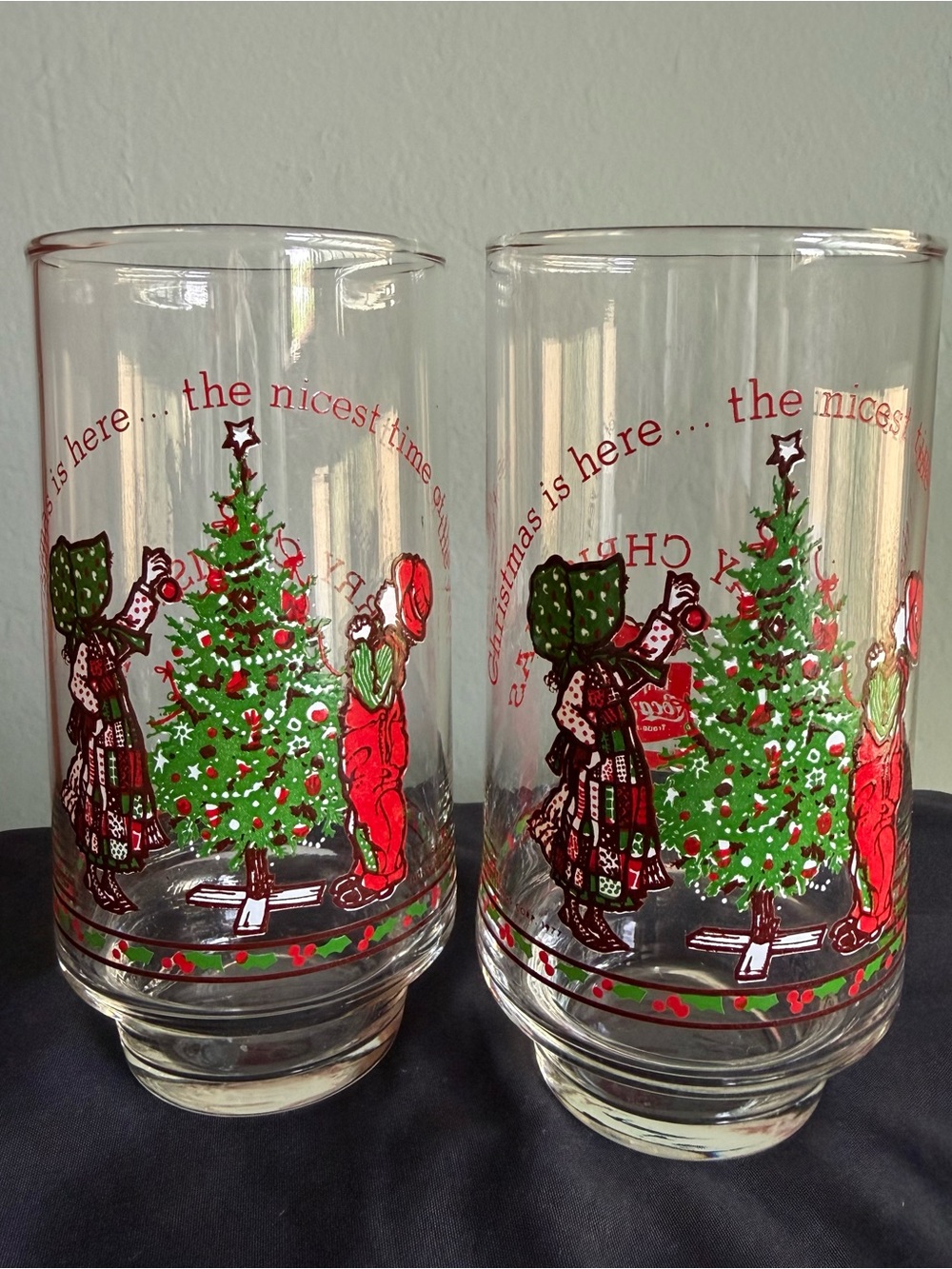 Vintage Limited Edition Holly Hobbie Coca Cola Christmas Glasses Set of 2